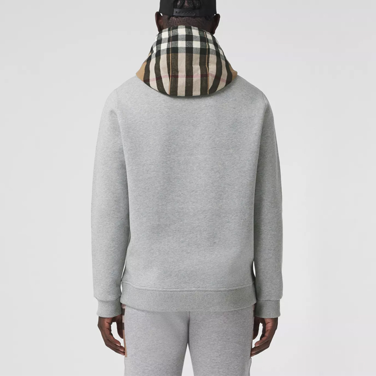 Burberry FW21 Check Cotton-Blend Pullover Hoodie Grey 80450051 圖 4