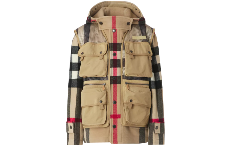 Burberry FW21 Check Jacket with Detachable Vest Tech Wool Khaki Coat. 80414021 圖 3