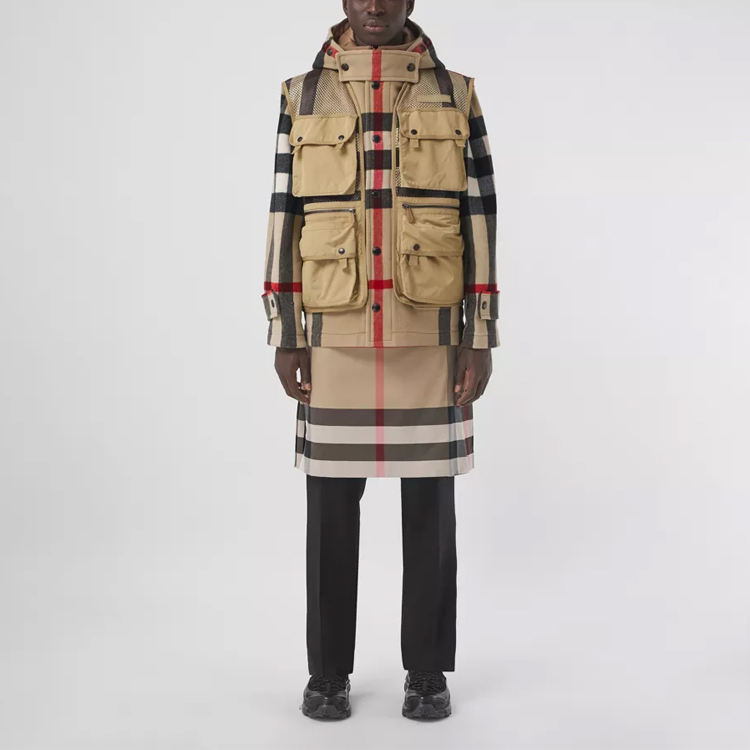 Burberry FW21 Check Jacket with Detachable Vest Tech Wool Khaki Coat. 80414021 圖 5