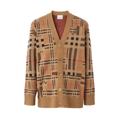 Burberry FW21 Checkered Cashmere Jacquard Cardigan Jacket Archive Beige. 80458951