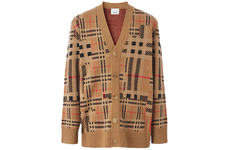 Order Burberry FW21 Checkered Cashmere Jacquard Cardigan Jacket Archive Beige. 80458951