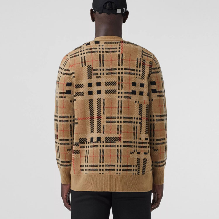 Shop Burberry FW21 Checkered Cashmere Jacquard Cardigan Jacket Archive Beige. 80458951