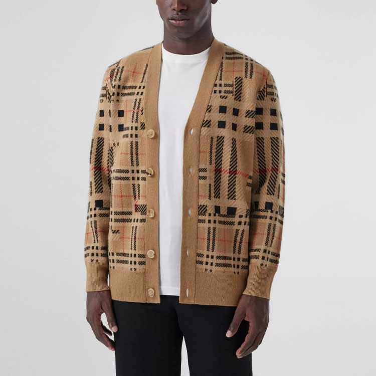 Purchase Burberry FW21 Checkered Cashmere Jacquard Cardigan Jacket Archive Beige. 80458951