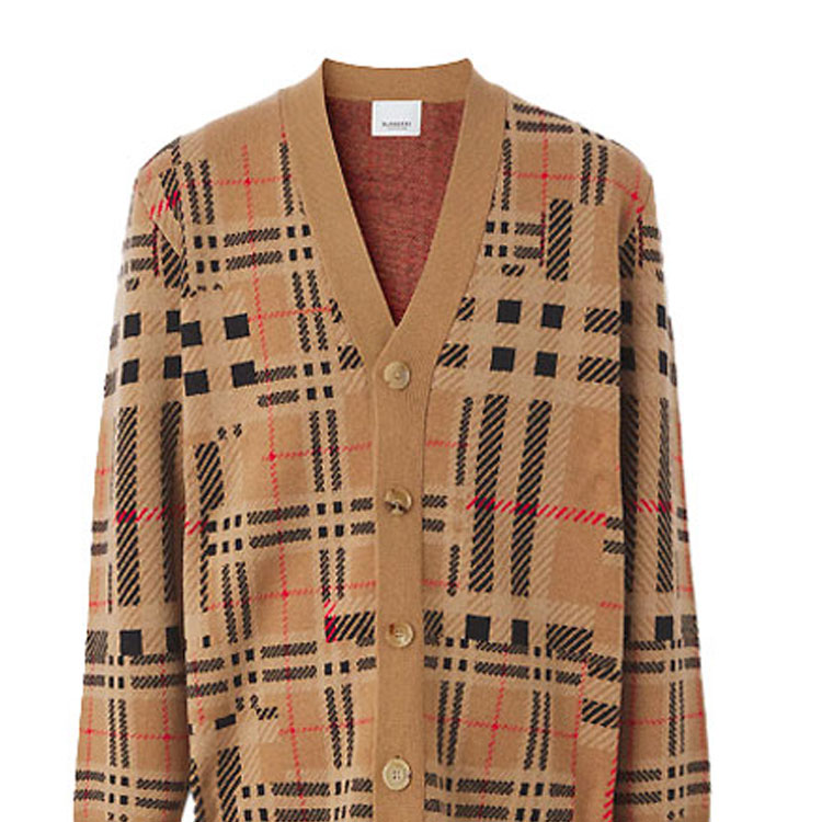 Details for Burberry FW21 Checkered Cashmere Jacquard Cardigan Jacket Archive Beige. 80458951