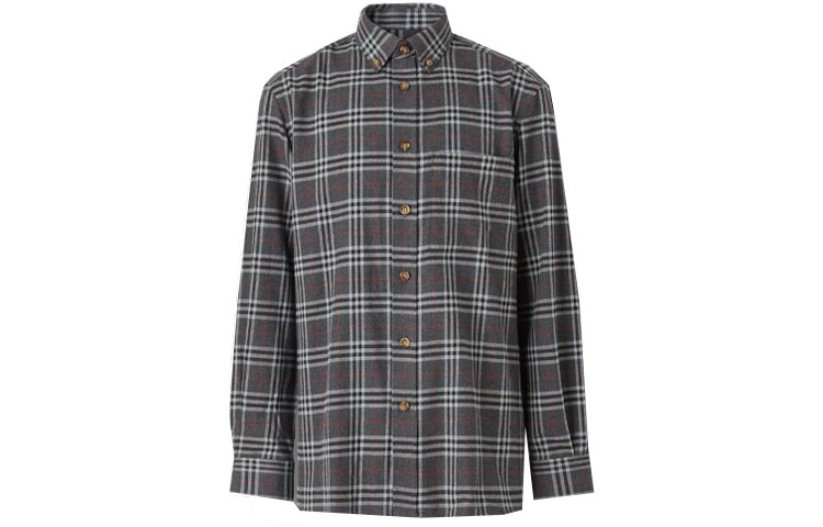 Burberry FW21 Checkered Flannel Cotton Long Sleeve Shirt Men’s Charcoal Grey. 80455581
