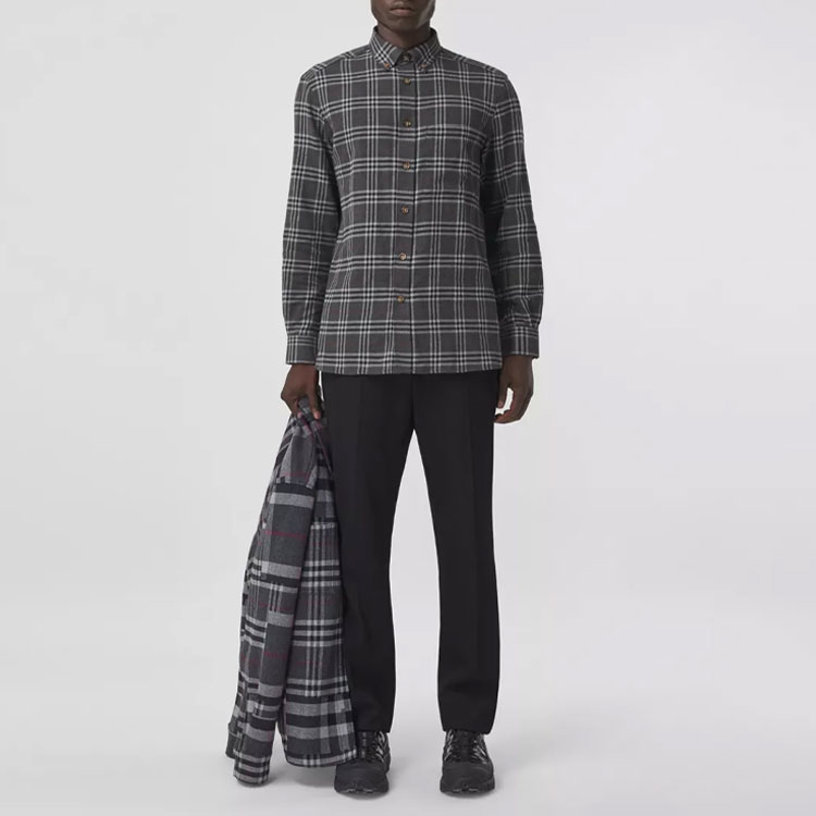 Burberry FW21 Checkered Flannel Cotton Long Sleeve Shirt Men’s Charcoal Grey. 80455581 圖 3