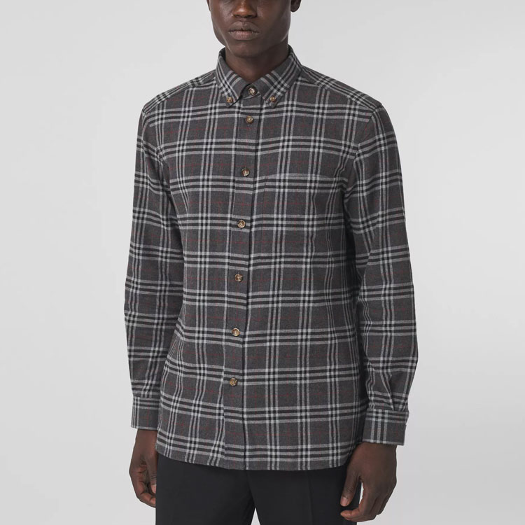 Burberry FW21 Checkered Flannel Cotton Long Sleeve Shirt Men’s Charcoal Grey. 80455581 圖 4
