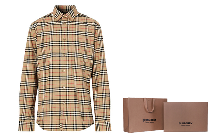 Burberry FW21 Checkered Long Sleeve Shirt Light Brown 8020966-A7028 圖 9