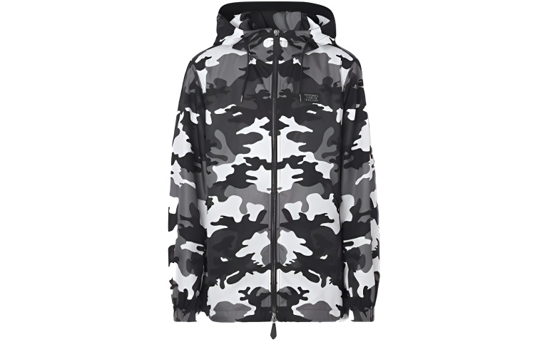 Burberry FW21 Gray Camo Print Hooded Zip Jacket 80434071