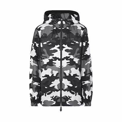Burberry FW21 Gray Camo Print Hooded Zip Jacket 80434071