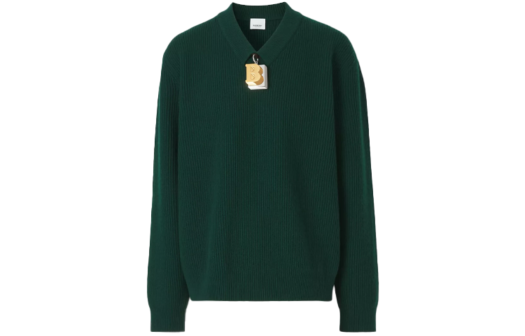 Burberry FW21 Green V-Neck Wool Sweater Knitwear with Logo Design. 80454971 圖 2
