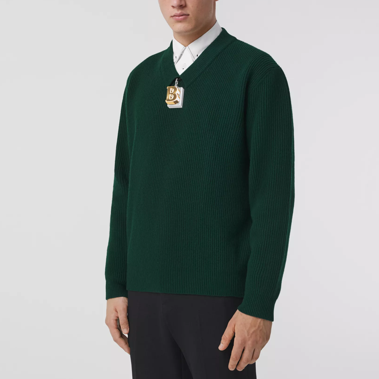 Burberry FW21 Green V-Neck Wool Sweater Knitwear with Logo Design. 80454971 圖 4