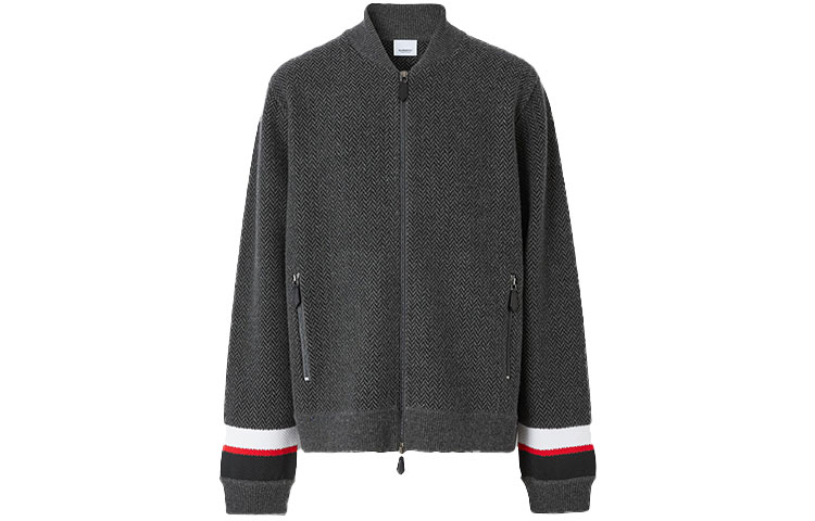 Burberry FW21 Herringbone Wool-Blend Flight Jacket Men’s Charcoal Gray 80481331