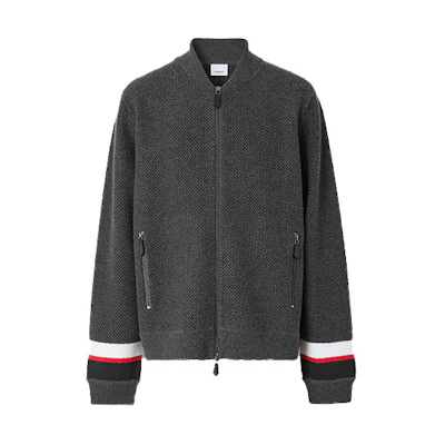 Burberry FW21 Herringbone Wool-Blend Flight Jacket Men’s Charcoal Gray 80481331