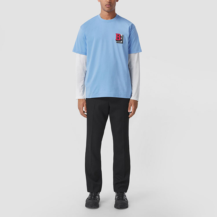 Burberry FW21 Letter Logo Cotton Slim Fit Blue T-Shirt Men. 80454941 圖 3