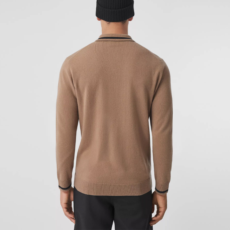 Burberry FW21 Logo Pattern Cashmere Long Sleeve Polo Shirt Men Camel. 80443101 圖 6