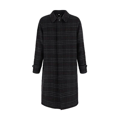 Burberry FW21 Long Plaid Wool-Cashmere Coat Dark Gray 80438311
