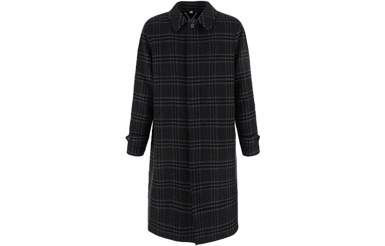 Burberry FW21 Long Plaid Wool-Cashmere Coat Dark Gray 80438311 圖 2