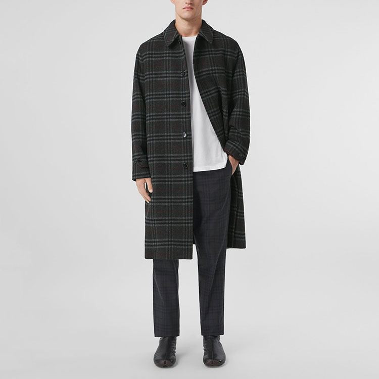 Burberry FW21 Long Plaid Wool-Cashmere Coat Dark Gray 80438311 圖 4