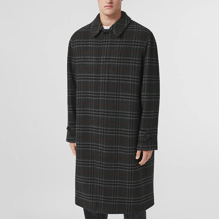 Burberry FW21 Long Plaid Wool-Cashmere Coat Dark Gray 80438311 圖 6