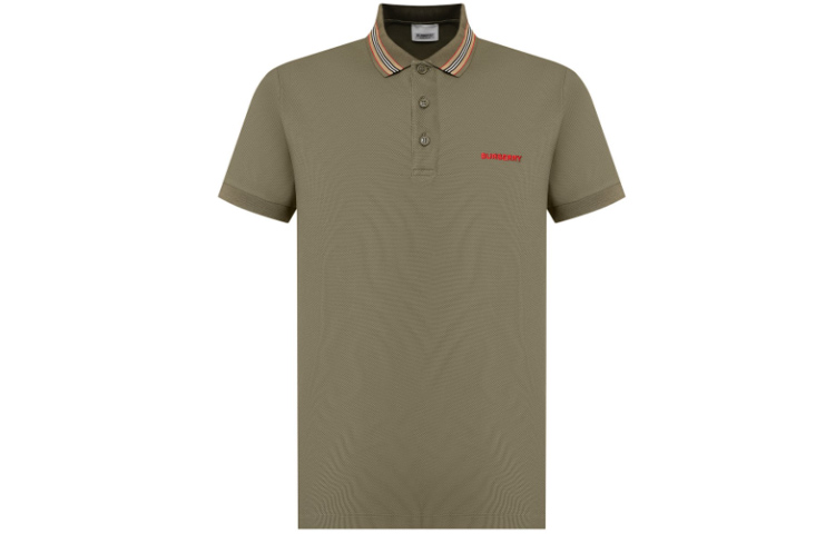 Burberry FW21 Red Logo Stripe Short-Sleeve Polo Shirt. 80151111