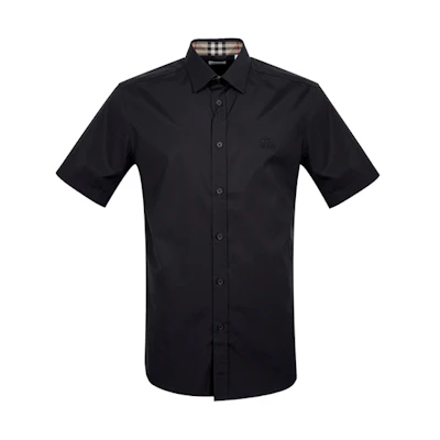 Burberry FW21 Solid Slim Fit Short Sleeve Casual Shirt Black Male 80257641