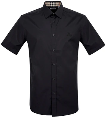 버버리 FW21 솔리드 슬림핏 반팔 캐주얼 셔츠 블랙 남성용 80257641 Order 버버리 FW21 솔리드 슬림핏 반팔 캐주얼 셔츠 블랙 남성용 80257641