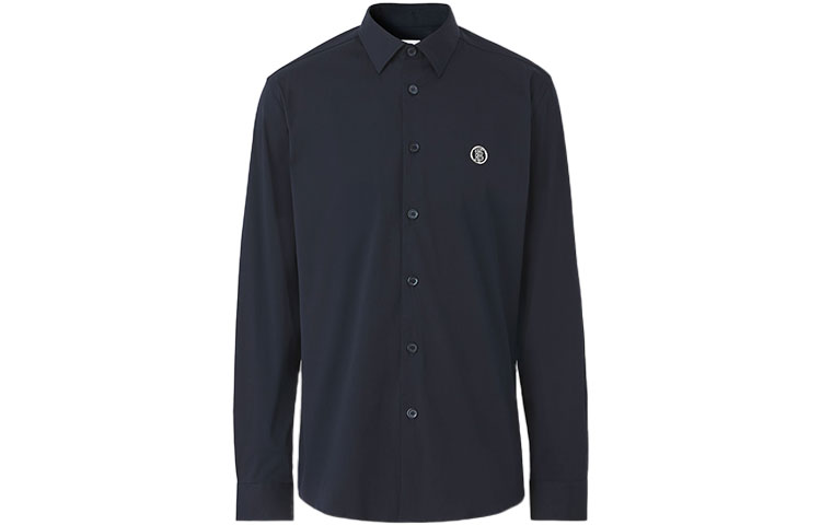 Burberry FW21 Stretch Cotton Blend Shirt Navy Blue for Men. 80428971