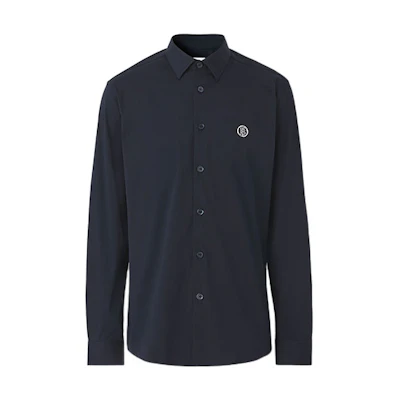 Burberry FW21 Stretch Cotton Blend Shirt Navy Blue for Men. 80428971