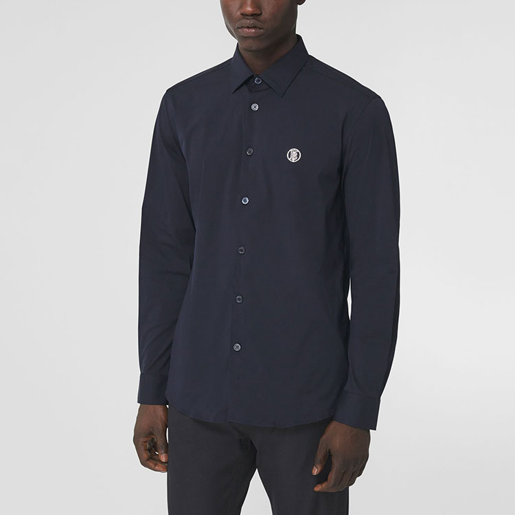 Burberry FW21 Stretch Cotton Blend Shirt Navy Blue for Men. 80428971 圖 4