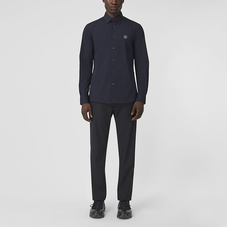 Burberry FW21 Stretch Cotton Blend Shirt Navy Blue for Men. 80428971 圖 6