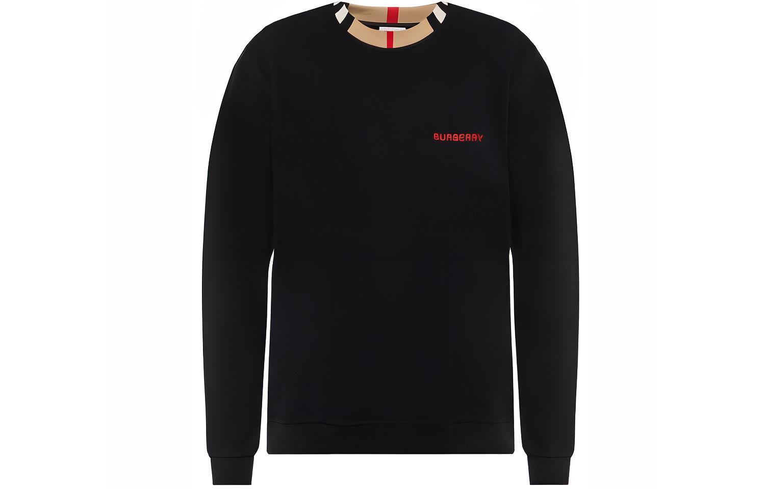 Burberry FW21 Striped Logo Crewneck Pullover Sweatshirt Black () 80079631