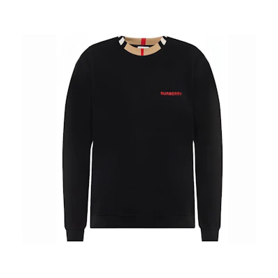 Burberry FW21 Striped Logo Crewneck Pullover Sweatshirt Black () 80079631
