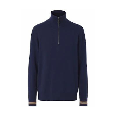 Burberry FW21 Striped Turtleneck Knit Sweater Navy Blue 80443261
