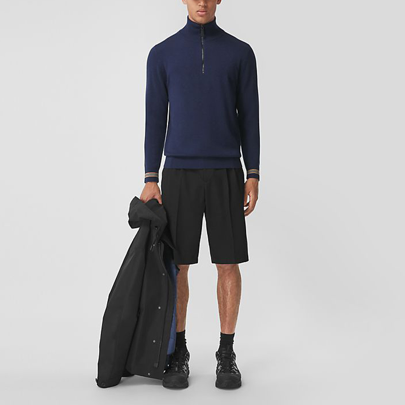 Lookbook 博柏利 FW21 条纹高领针织毛衣 深蓝色 80443261