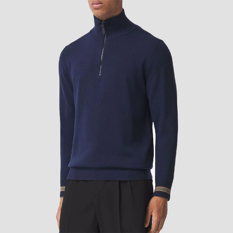 Shop 博柏利 FW21 条纹高领针织毛衣 深蓝色 80443261