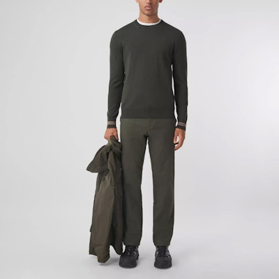 Burberry FW21 Sweater Buluh Ikonik Jalur Hijau Gelap. 80443331 Lookbook Burberry FW21 Sweater Buluh Ikonik Jalur Hijau Gelap. 80443331