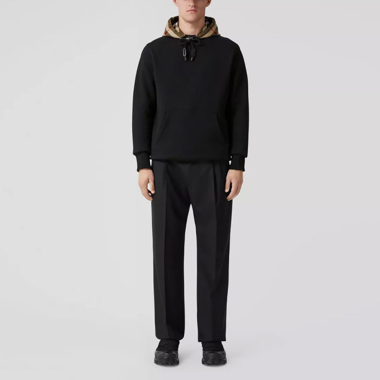 Shop Burberry FW22  Black Checkered Pattern Hooded Pullover Hoodie. 80581171