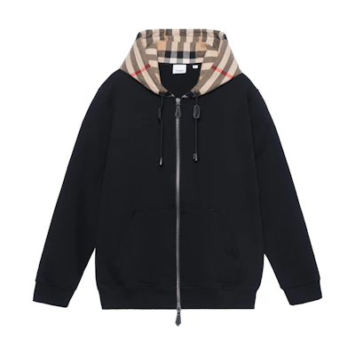 Burberry FW22 Black Checkered Zip-Up Hooded Jacket 80607051