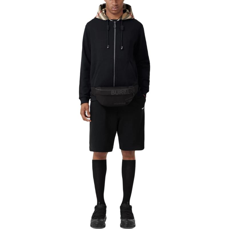 Shop Burberry FW22  Black Checkered Zip-Up Hooded Jacket 80607051