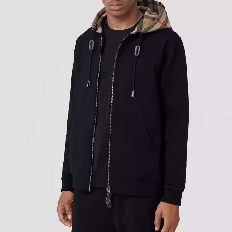 Details for Burberry FW22  Black Checkered Zip-Up Hooded Jacket 80607051