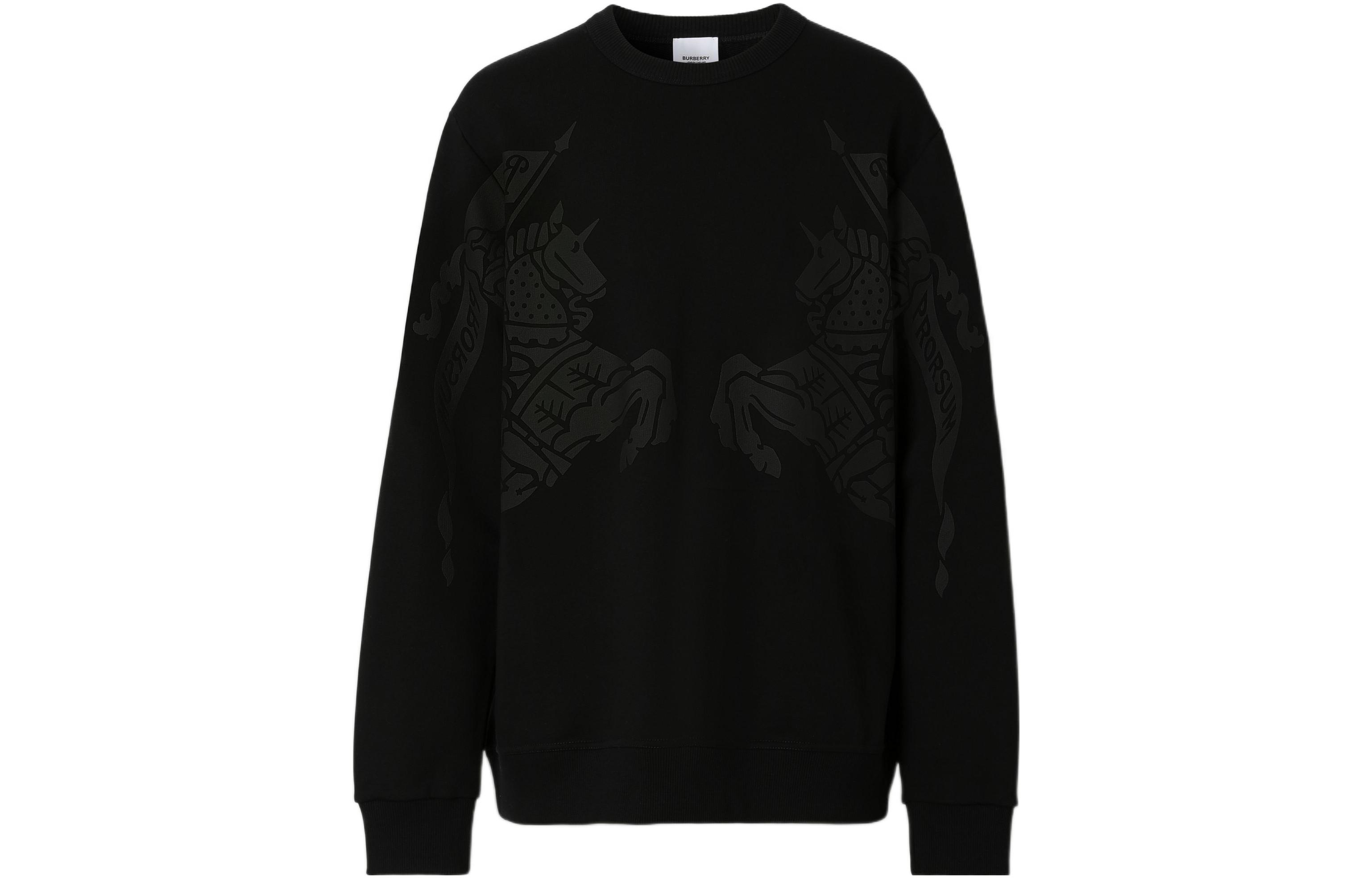 Burberry FW22  Black Crewneck Pullover Sweatshirt with Animal Print. 80651751