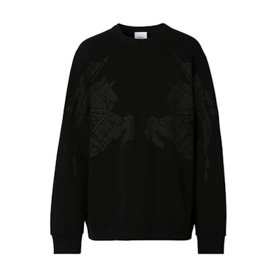 Burberry FW22 Black Crewneck Pullover Sweatshirt with Animal Print. 80651751