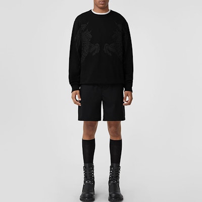 버버리 FW22 블랙 크루넥 애니멀 프린트 맨투맨 스웻셔츠. 80651751 Lookbook 버버리 FW22 블랙 크루넥 애니멀 프린트 맨투맨 스웻셔츠. 80651751