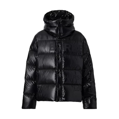 Burberry FW22 Black Down Jacket with Letter Print and Detachable Hood. 80579901