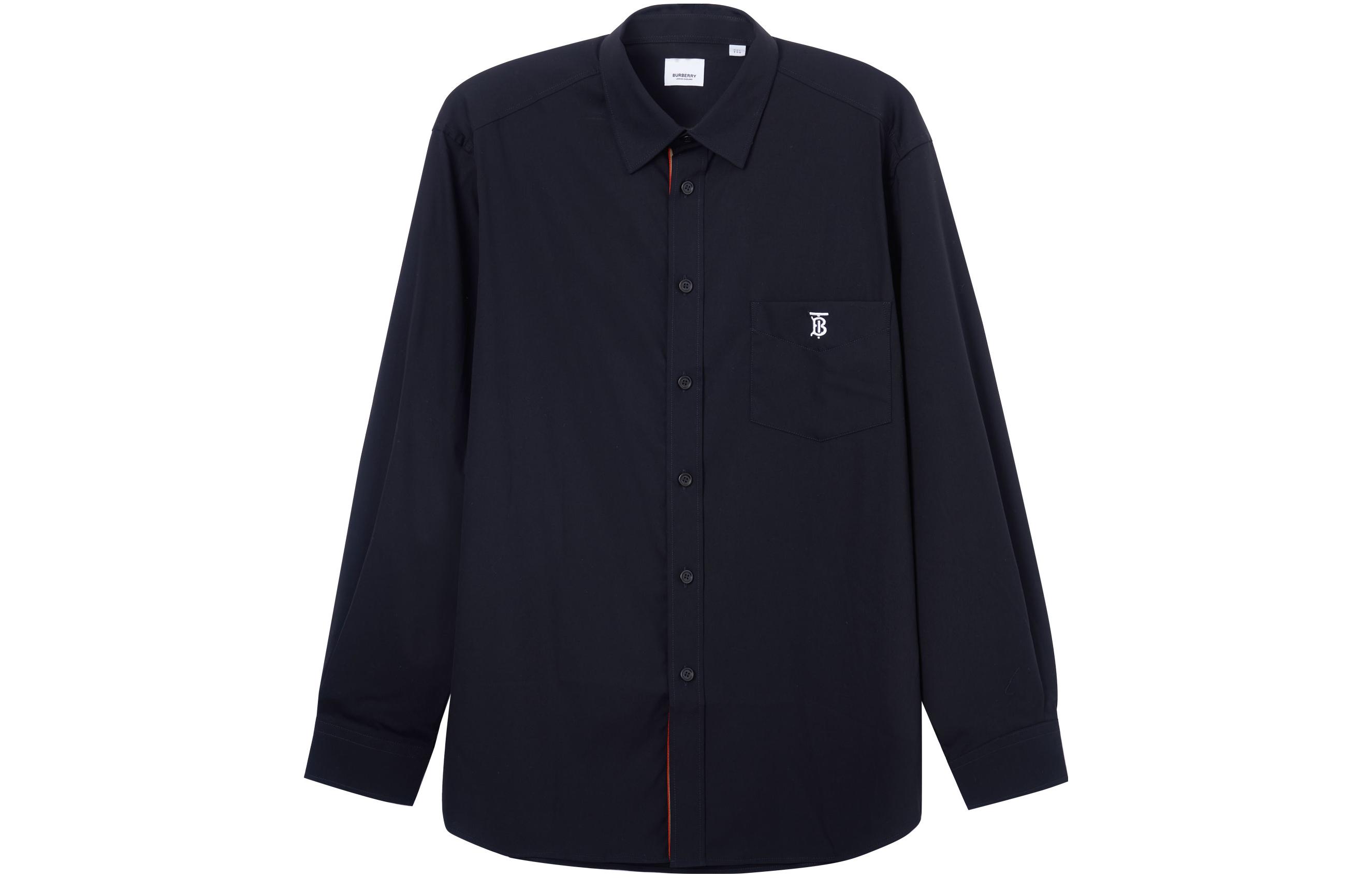 Burberry FW22  Black Long Sleeve Shirt with Logo Embroidery. 80574731