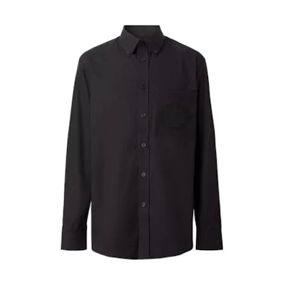 Burberry FW22 Black Shirt with Oak Leaf Embroidery and Single Breasted Design. 80648731