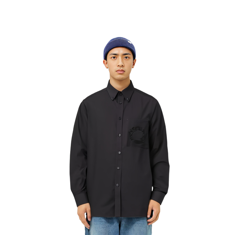 Shop 버버리 FW22 오크 리프 자수 블랙 셔츠 싱글 브레스티드 디자인. 80648731