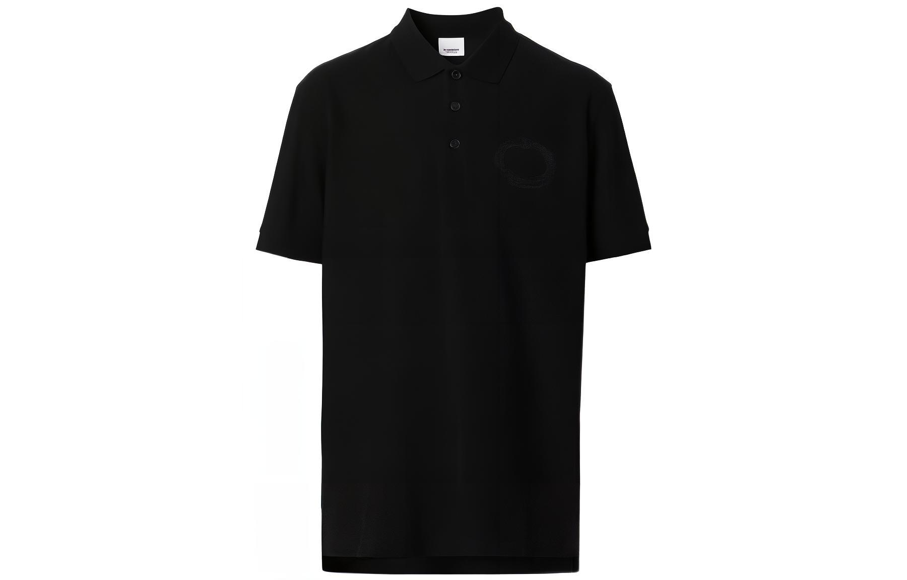 Burberry FW22  Black Short Sleeve Polo Shirt with Oak Leaf Embroidery. 80651791