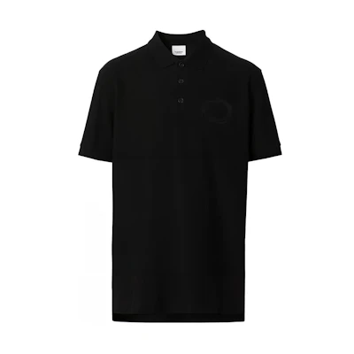 Burberry FW22 Black Short Sleeve Polo Shirt with Oak Leaf Embroidery. 80651791